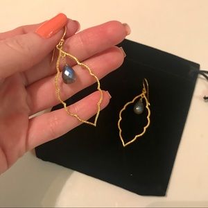 Gold & Green Bead Drop Dangle Earrings